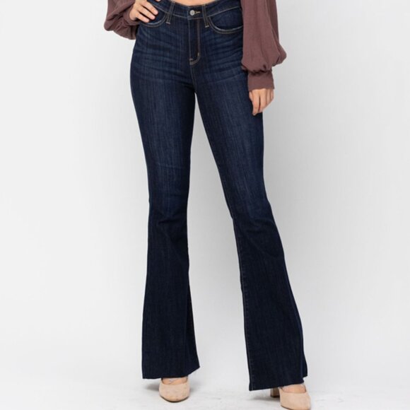 Judy Blue Flare, Raw Hem Jeans - Picture 1 of 4